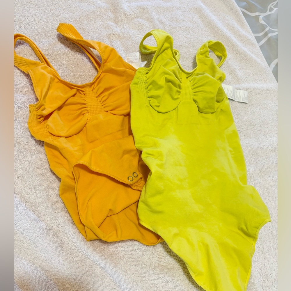 YITTY (Fabletics) snatch bodysuits - Vibrant Orange and Sunny Yellow